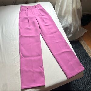 AKNVAS pink pleated front high rise wide straight leg trousers